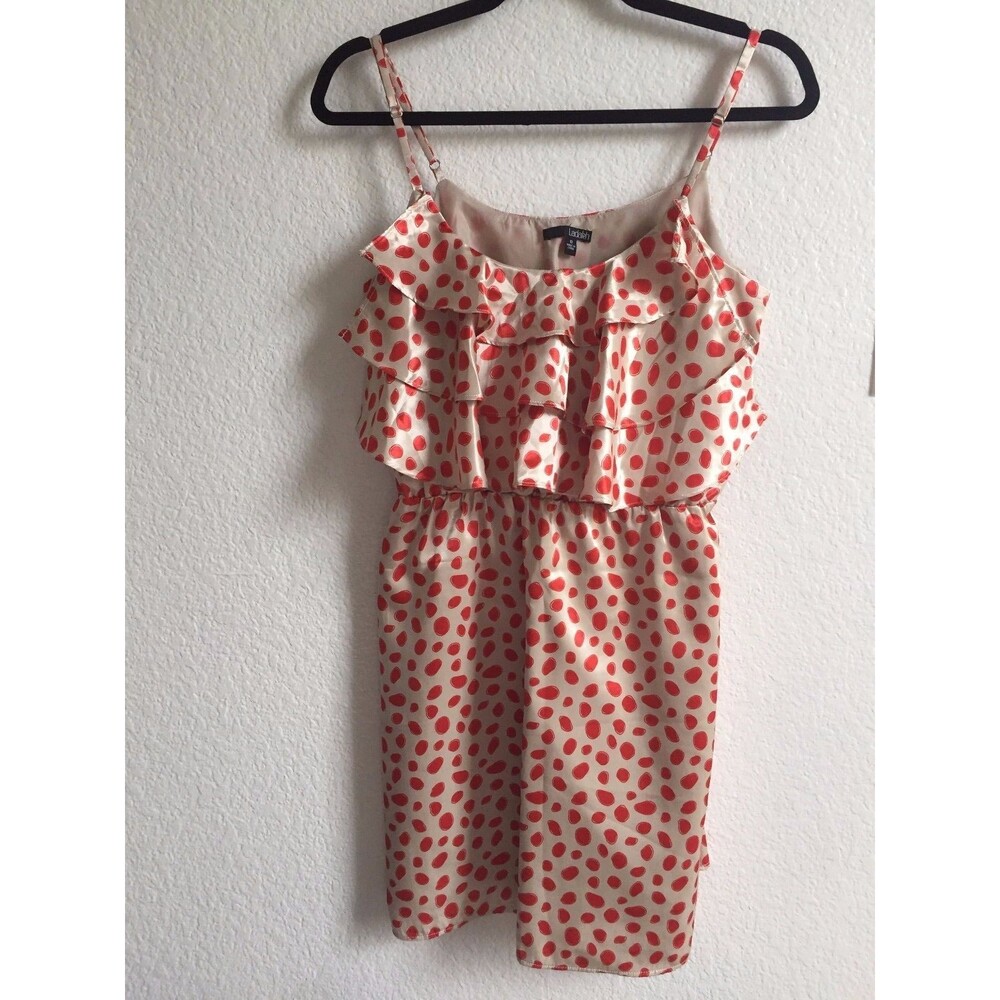 LADAKH Ruffle Tiered Front Polka Dots Strappy Dress Empire Waist Sexy S 4 6